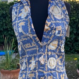 New with tags Blue and Gold UCLA Patterned button-up sleeveless Hawaiian shirt